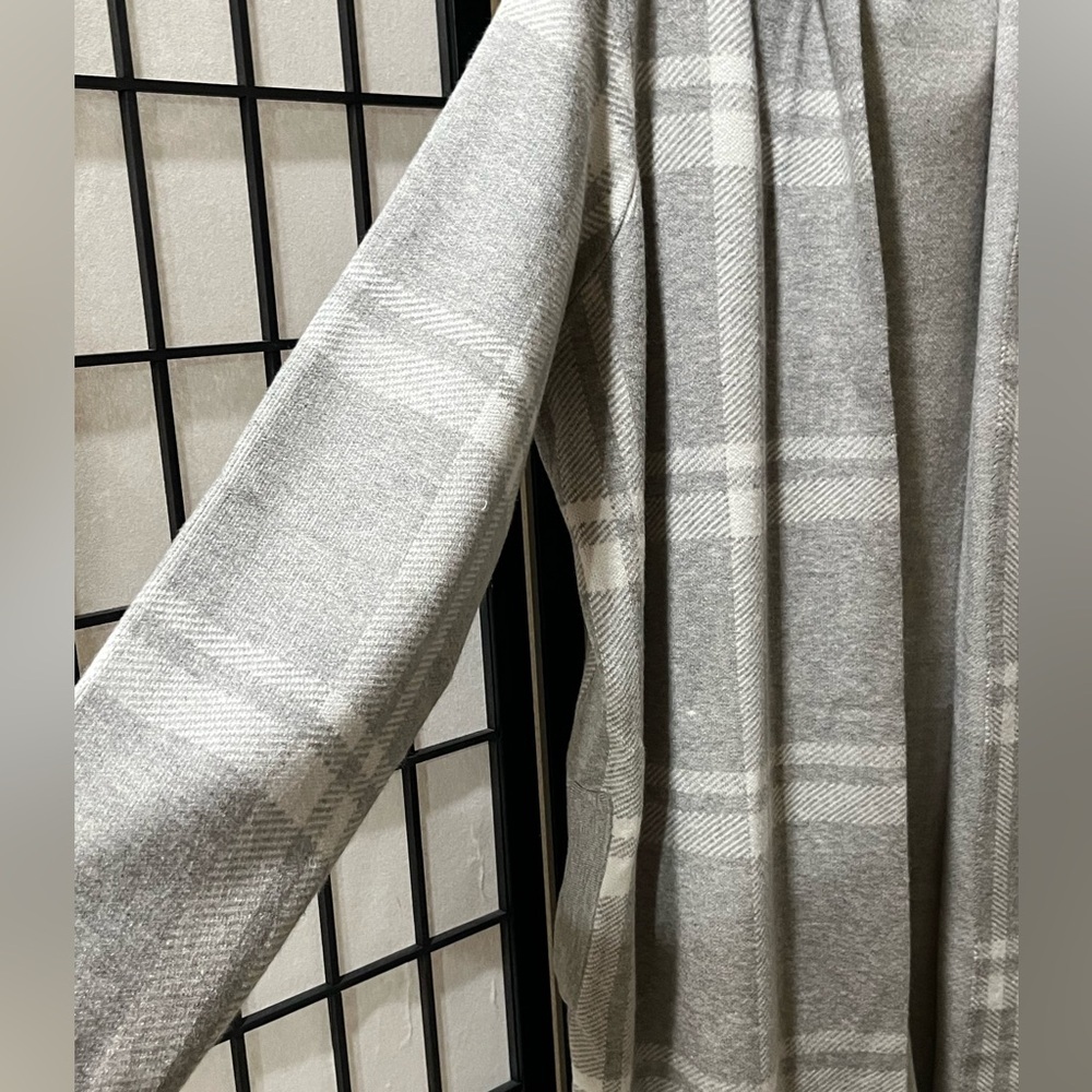 MAX STUDIO WOMAN Cozy Gray Plaid Open HOODIE DUSTER Cardigan SIZE 1X